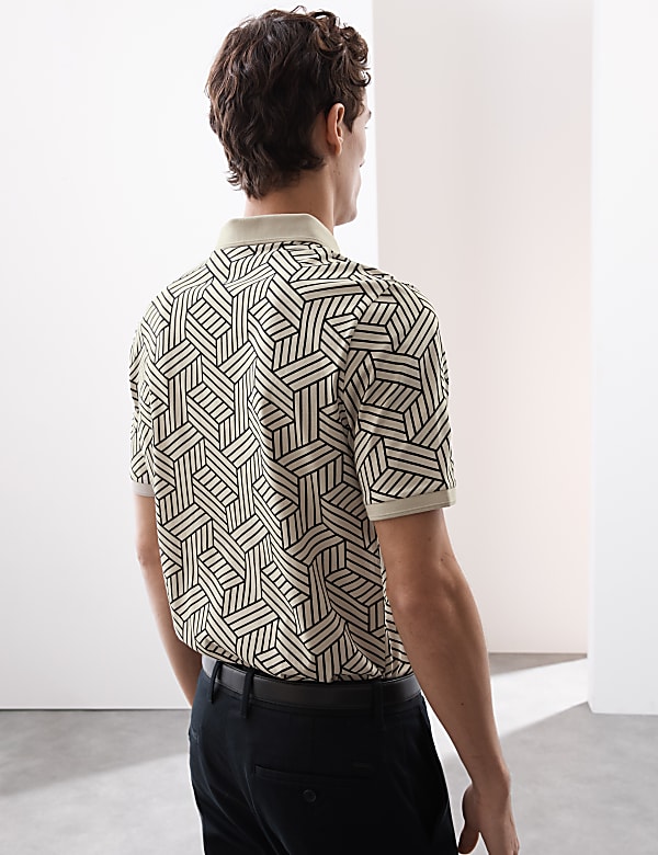 Pure Cotton Geometric Print Polo Shirt