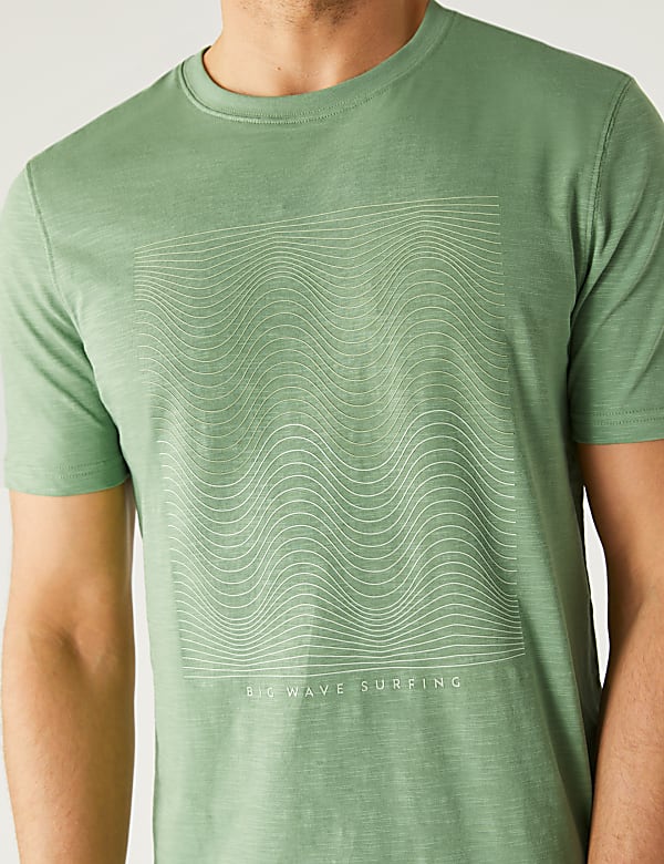 Pure Cotton Wave Graphic Crew Neck T-Shirt