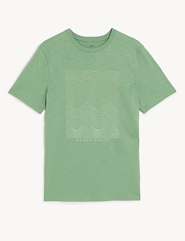 Pure Cotton Wave Graphic Crew Neck T-Shirt - ID