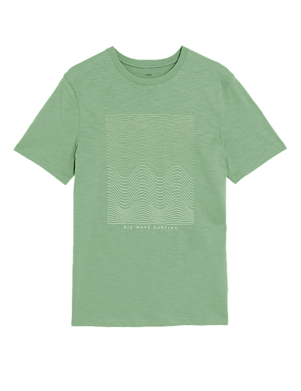 Pure Cotton Wave Graphic Crew Neck T-Shirt