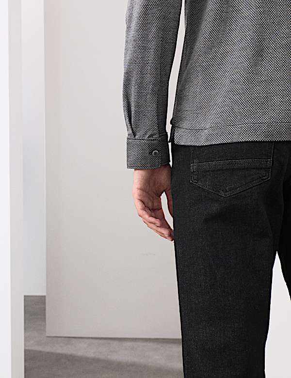 Pure Cotton Textured Long Sleeve Polo Shirt - CA