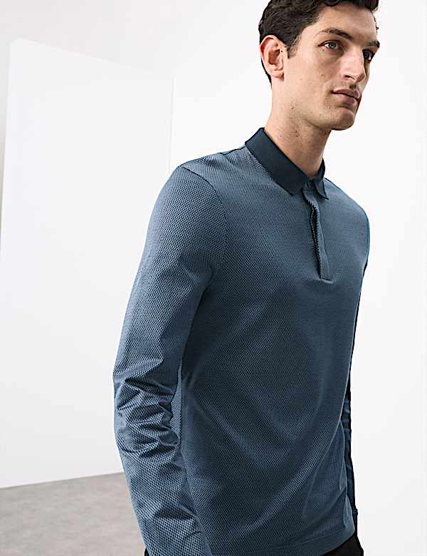 Polo 100 % coton texturé à manches longues - LU