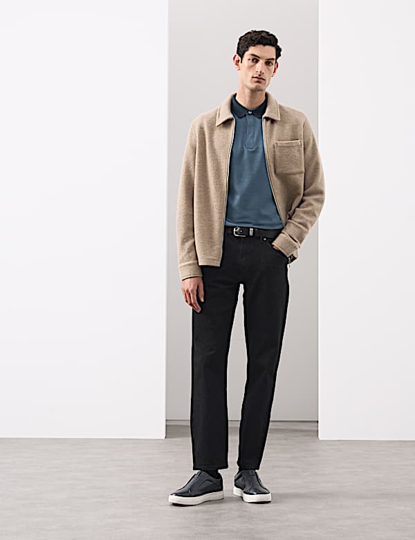 חולצת פולו מכותנה טהורה בטקסטורה עם שרוול ארוך - IL