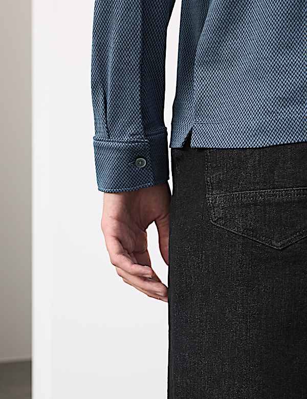 חולצת פולו מכותנה טהורה בטקסטורה עם שרוול ארוך - IL