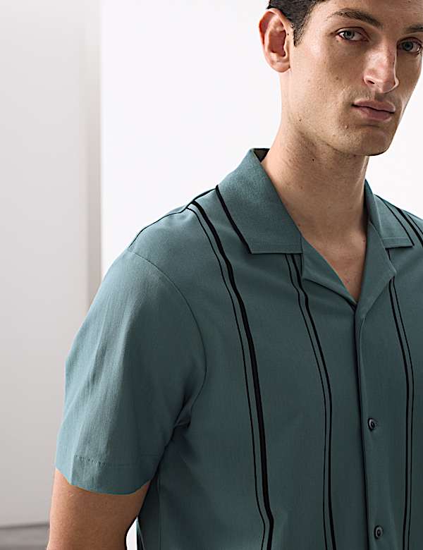 Cotton Rich Striped Revere Polo Shirt