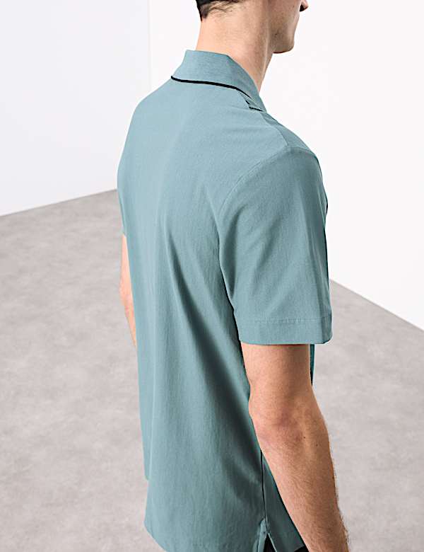 Cotton Rich Striped Revere Polo Shirt