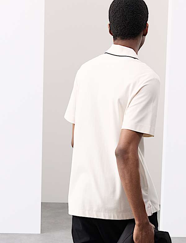 Cotton Rich Striped Revere Polo Shirt