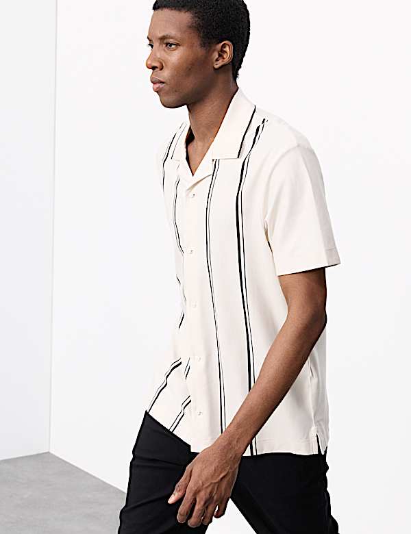 Cotton Rich Striped Revere Polo Shirt