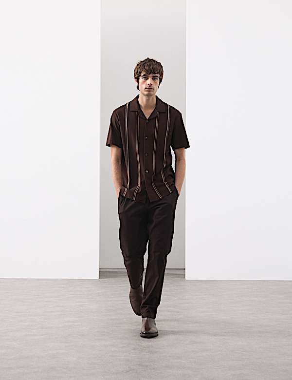 Cotton Rich Striped Revere Polo Shirt - CZ