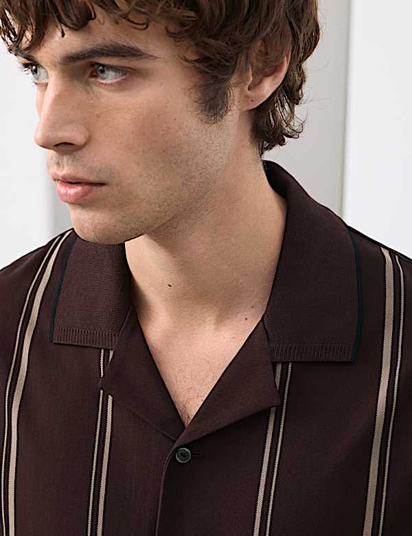 Cotton Rich Striped Revere Polo Shirt - CZ