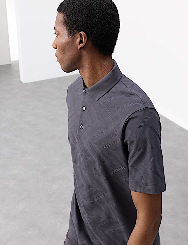 Pure Cotton Geometric Print Polo Shirt