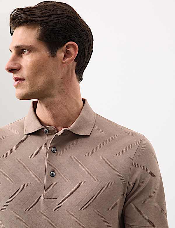 Pure Cotton Geometric Print Polo Shirt - NL