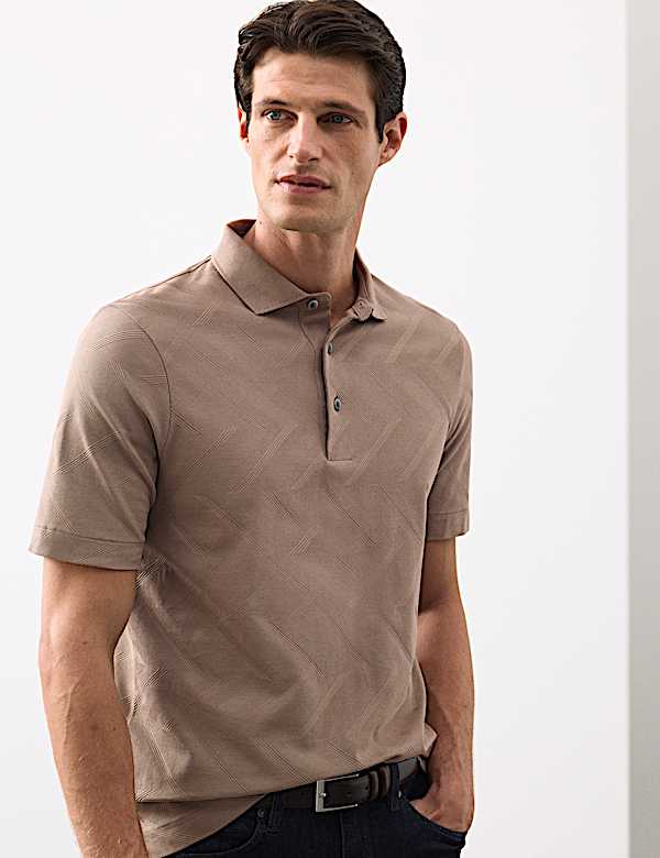 Pure Cotton Geometric Print Polo Shirt - NZ