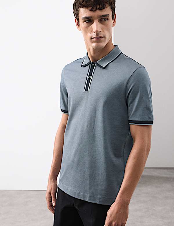 Pure Cotton Jacquard Polo Shirt - ES