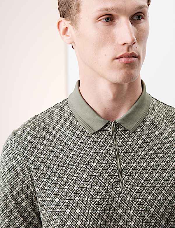 Pure Supima® Cotton Geometric Print Polo Shirt