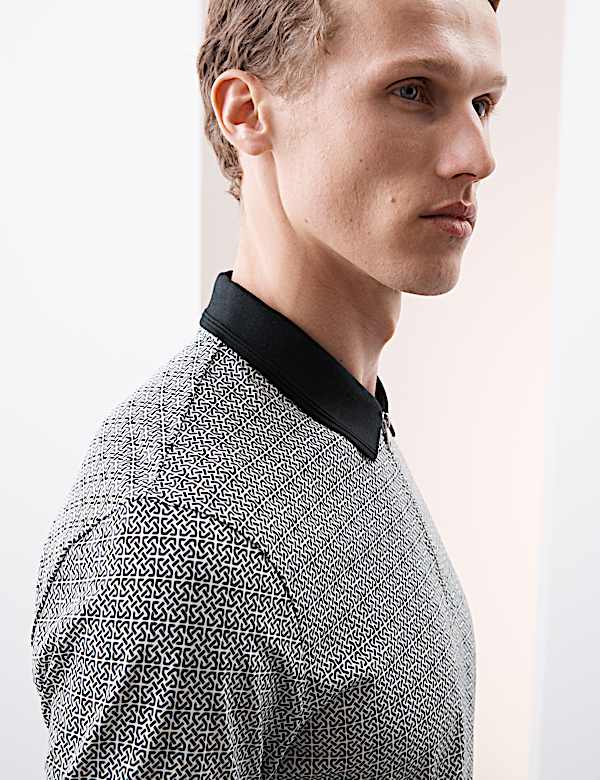 Pure Supima® Cotton Geometric Print Polo Shirt - KG