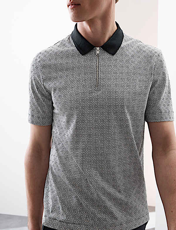 Pure Supima® Cotton Geometric Print Polo Shirt
