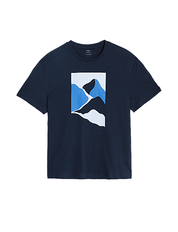 Pure Cotton Abstract Mountain Graphic T-Shirt