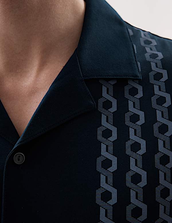 Pure Cotton Chain Print Revere Polo Shirt