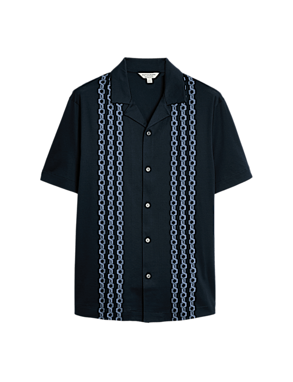 Pure Cotton Chain Print Revere Polo Shirt