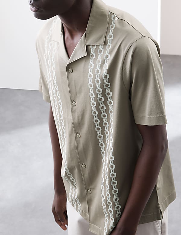 Pure Cotton Chain Print Revere Polo Shirt