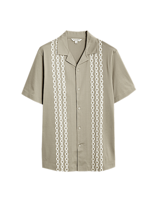 Pure Cotton Chain Print Revere Polo Shirt