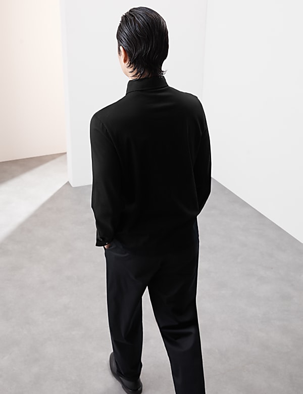 Kemeja Polo Lengan Panjang Bertekstur Katun Murni - ID