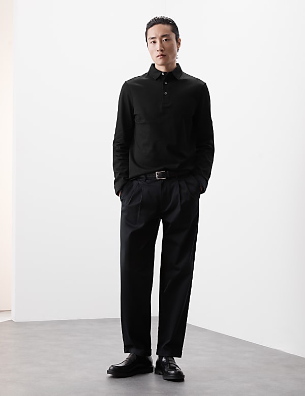 Kemeja Polo Lengan Panjang Bertekstur Katun Murni - ID