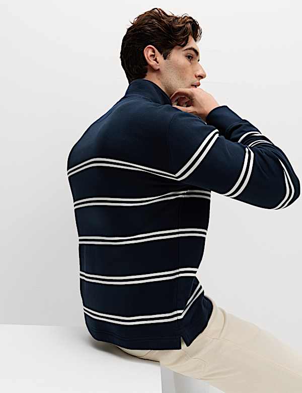 Pure Cotton Striped Half Zip Sweatshirt