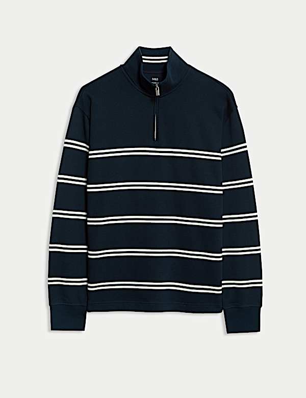 Pure Cotton Striped Half Zip Sweatshirt - US