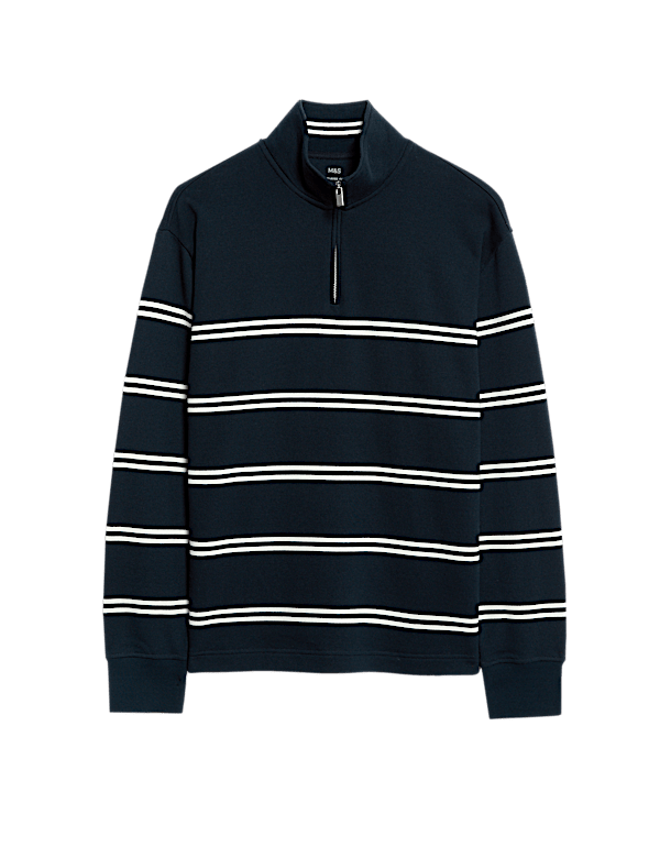 Pure Cotton Striped Half Zip Sweatshirt