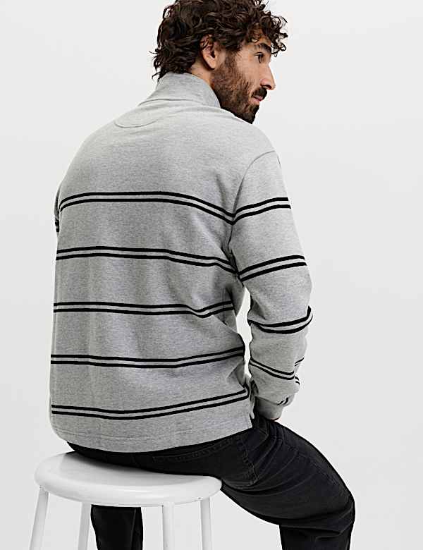 Pure Cotton Striped Half Zip Sweatshirt - HR