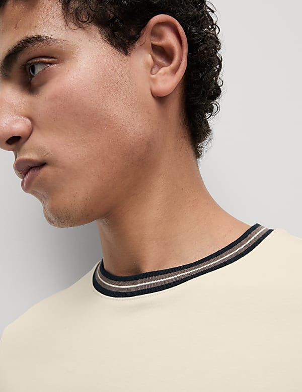 T-shirt 100 % coton &agrave; bordures contrast&eacute;es - LU