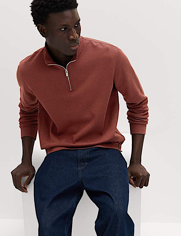 Cotton Rich Double Knit Half Zip Sweatshirt - AU