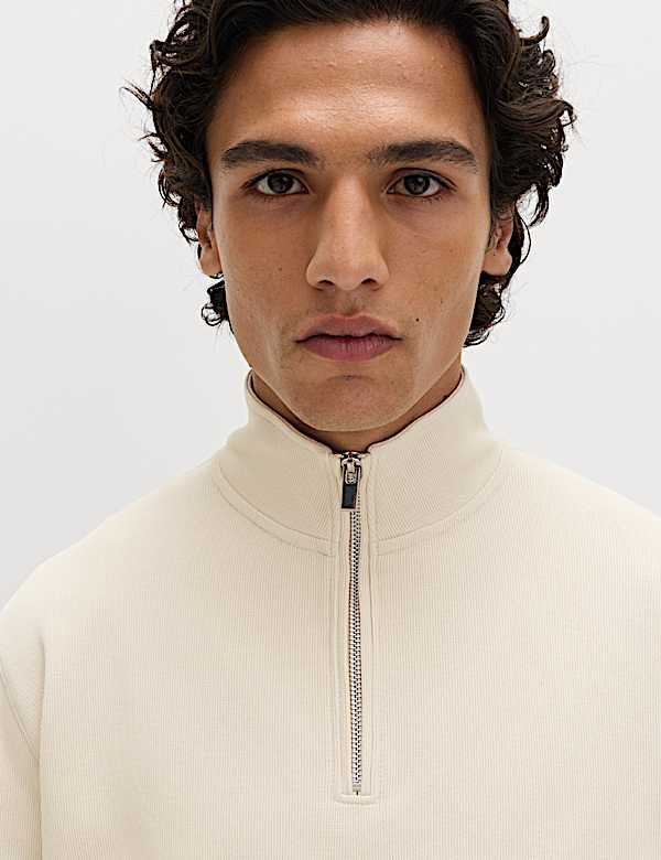 Cotton Rich Double Knit Half Zip Sweatshirt - US