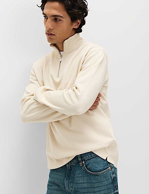 Cotton Rich Double Knit Half Zip Sweatshirt - US