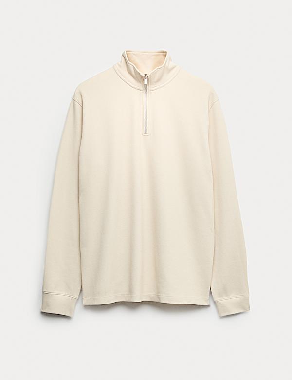 Cotton Rich Double Knit Half Zip Sweatshirt - US
