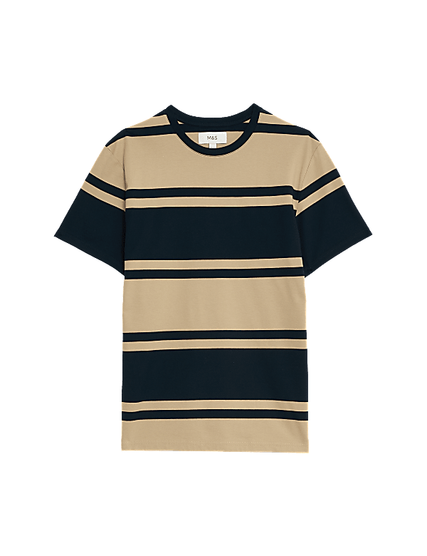 Pure Cotton Colour Block Striped T-Shirt