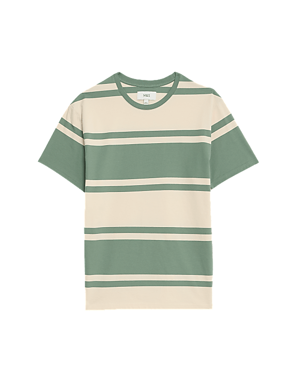 Pure Cotton Colour Block Striped T-Shirt