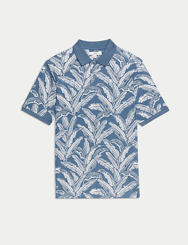 Pure Cotton Banana Leaf Print Polo Shirt - GR