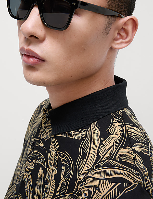 Pure Cotton Banana Leaf Print Polo Shirt