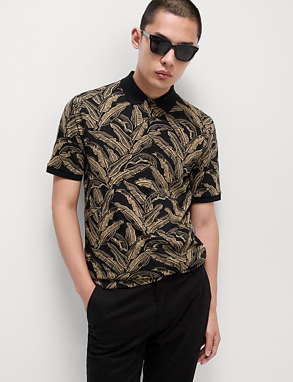 Pure Cotton Banana Leaf Print Polo Shirt