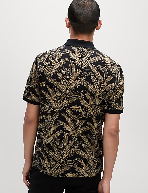 Pure Cotton Banana Leaf Print Polo Shirt