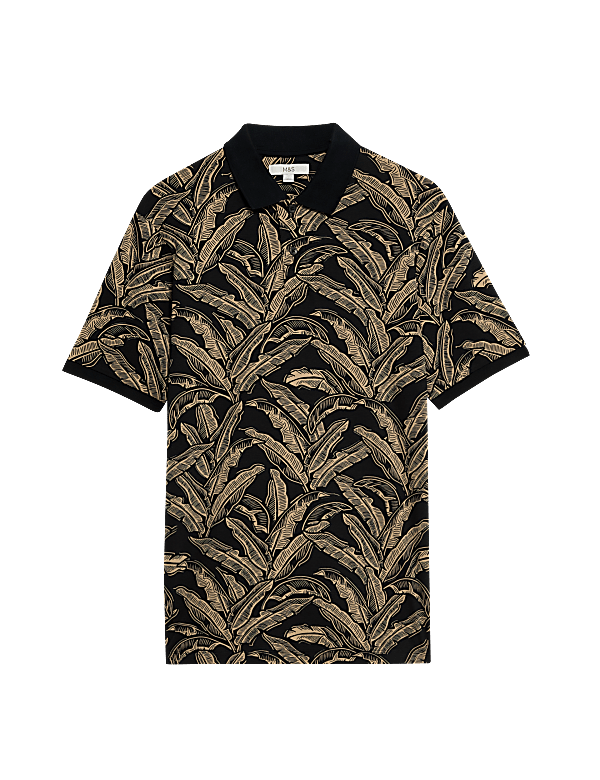 Pure Cotton Banana Leaf Print Polo Shirt