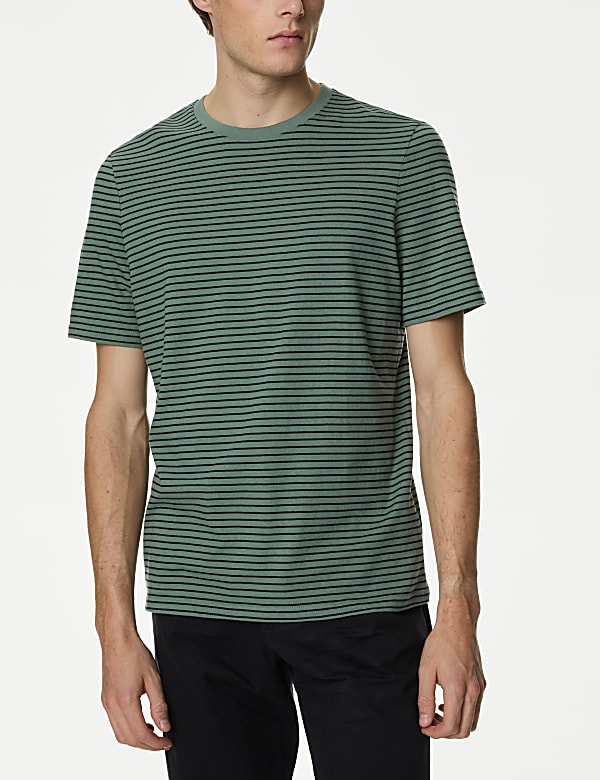Pure Cotton Striped Crew Neck T-Shirt - US