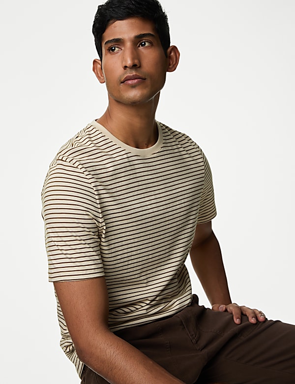 Pure Cotton Striped Crew Neck T-Shirt