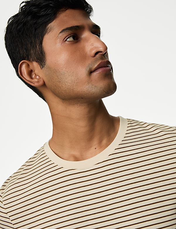 Pure Cotton Striped Crew Neck T-Shirt