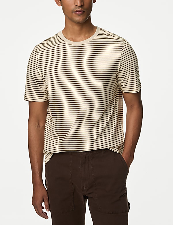 Pure Cotton Striped Crew Neck T-Shirt