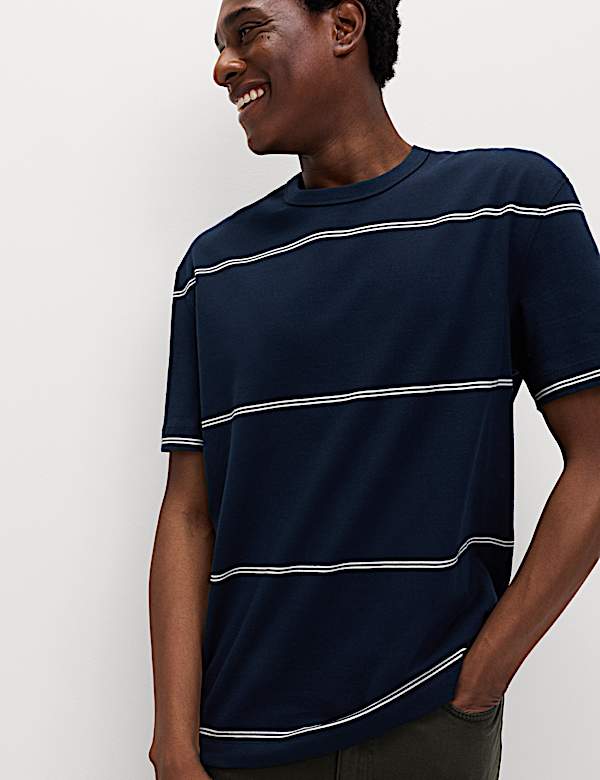 Pure Cotton Striped Relaxed Crew Neck T-Shirt