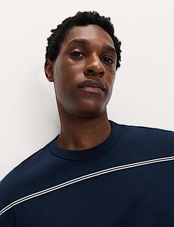 Pure Cotton Striped Relaxed Crew Neck T-Shirt